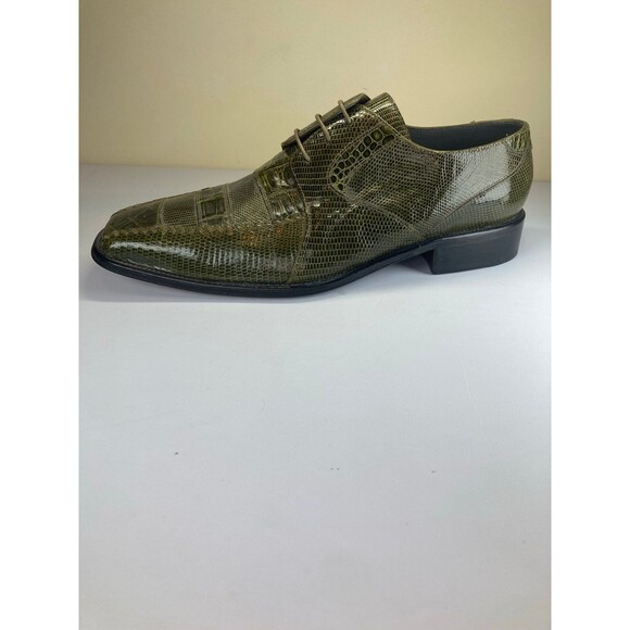 David Eden Crocodile Lizard Skin Men’s Size 14 Dark Green Leather Oxfords Shoes - Picture 1 of 5